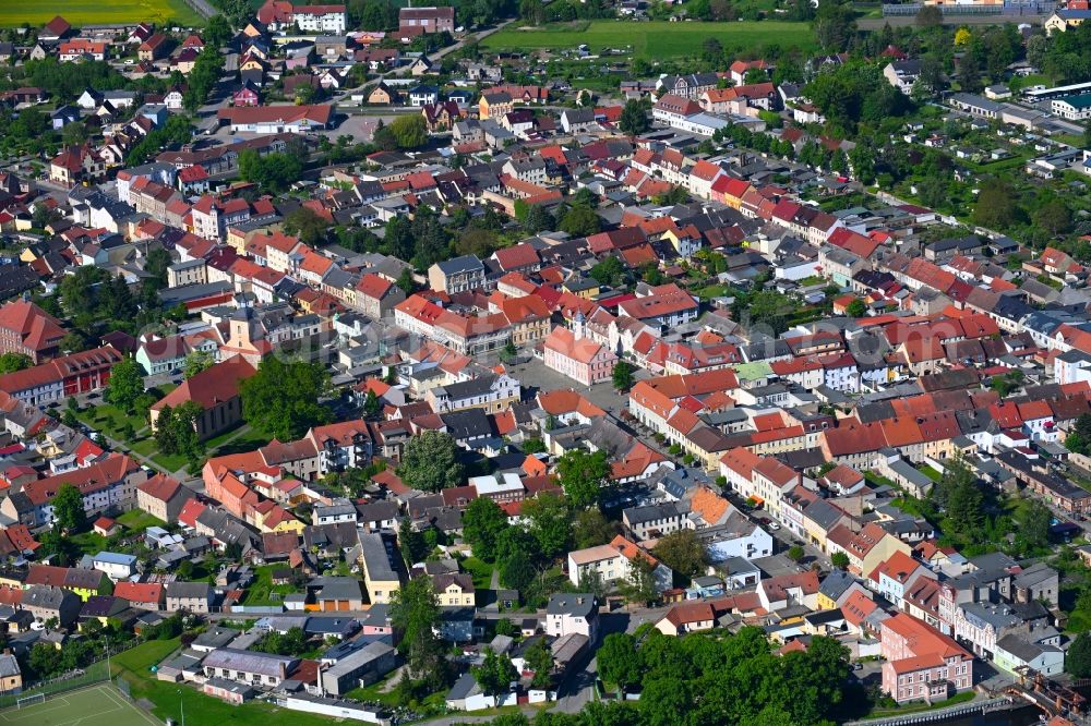 Zehdenick from above - City view of the inner city area along Dammhaststrasse in Zehdenick in the state Brandenburg, Germany