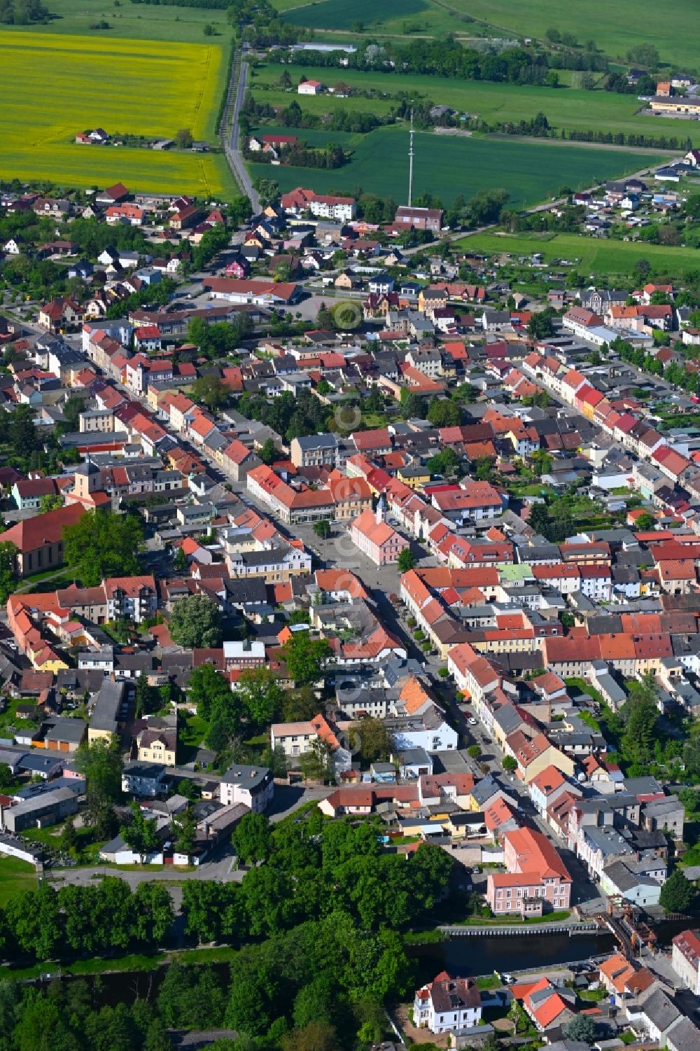 Zehdenick from the bird's eye view: City view of the inner city area along Dammhaststrasse in Zehdenick in the state Brandenburg, Germany