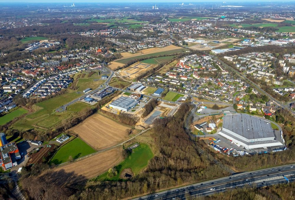 Aerial image Bochum - District along the Dietrich-Benking-Strasse in the city in the district Hiltrop in Bochum in the state North Rhine-Westphalia, Germany