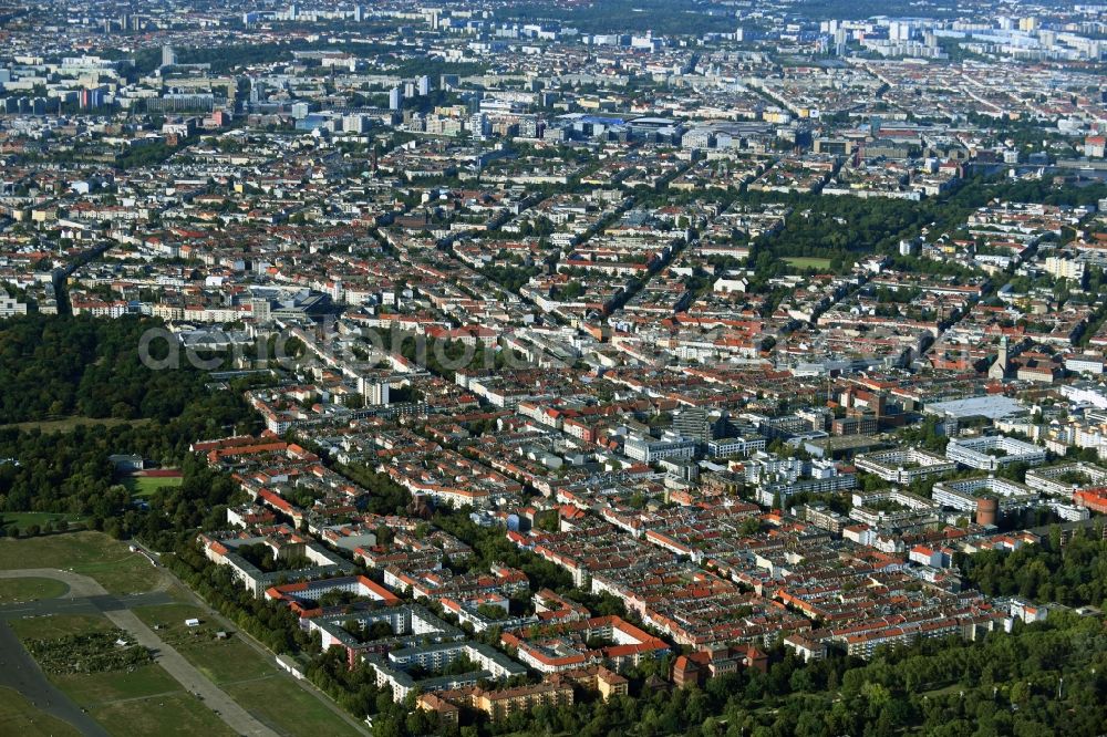 Aerial image Berlin - District along the Hermannstrasse in the city in the district Neukoelln in Berlin, Germany