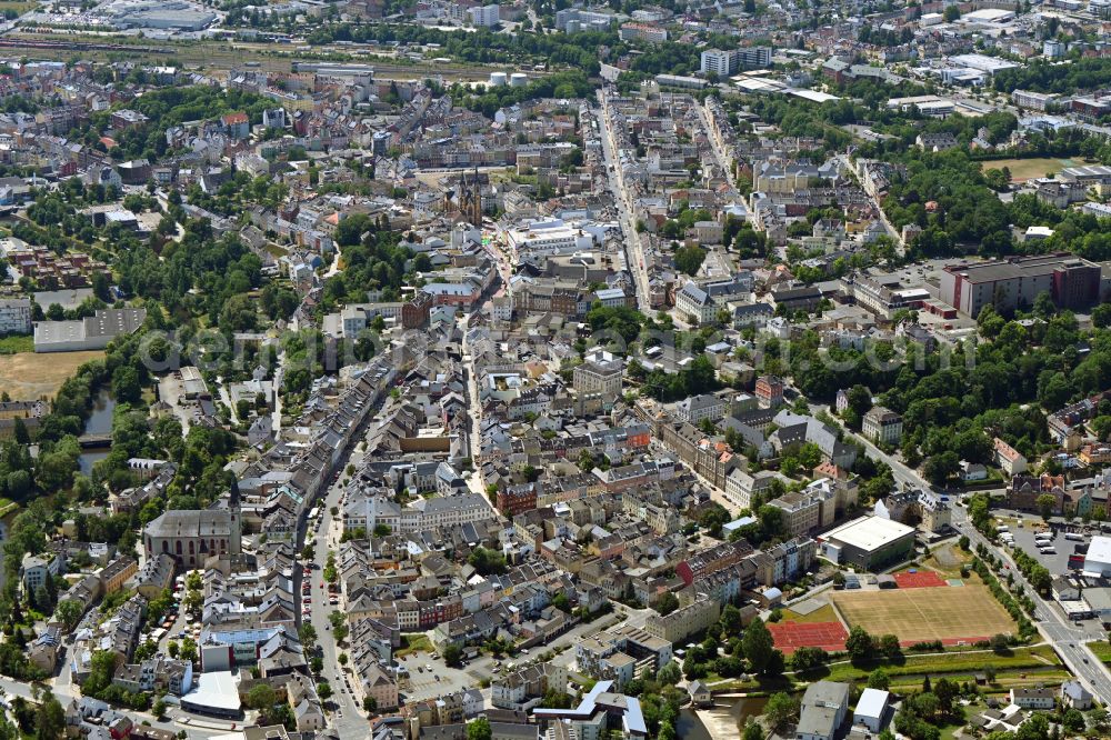 Aerial photograph Hof - City view in the urban area along Ludwigstrasse in Hof in the state Bavaria, Germany