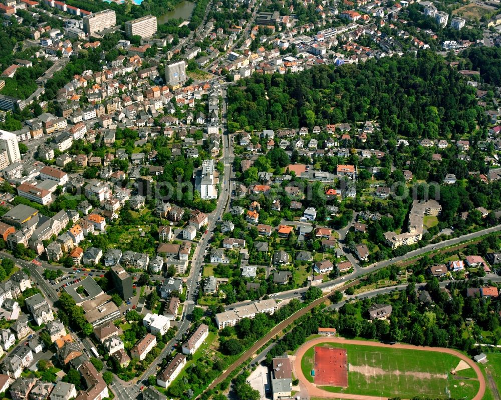 Aerial image Gießen - Cityscape of the district entlang of Nahrungsberg in Giessen in the state Hesse, Germany