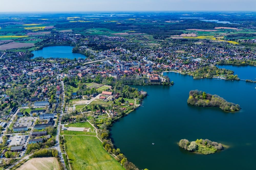 Eutin from above - City view Eutin with the Great Eutiner See, the old town center and the city center in the state of Schleswig-Holstein. Palace and palace park with the pheasant island