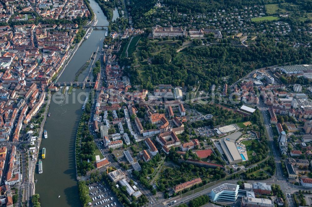 Würzburg from the bird's eye view: City view with Marienberg Fortress in the district of Zellerau in Wuerzburg in the state Bavaria, Germany