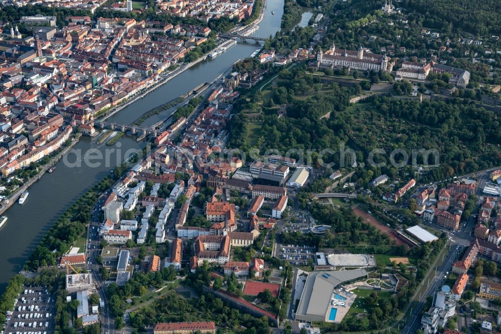 Aerial image Würzburg - City view with Marienberg Fortress in the district of Zellerau in Wuerzburg in the state Bavaria, Germany