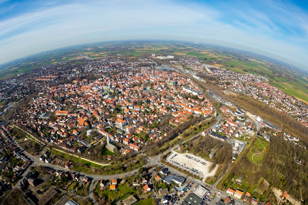 Aerial photograph Soest - Fisheye- perspective of the city view of the inner city area of a??a??the city Soest in the state North Rhine-Westphalia, Germany