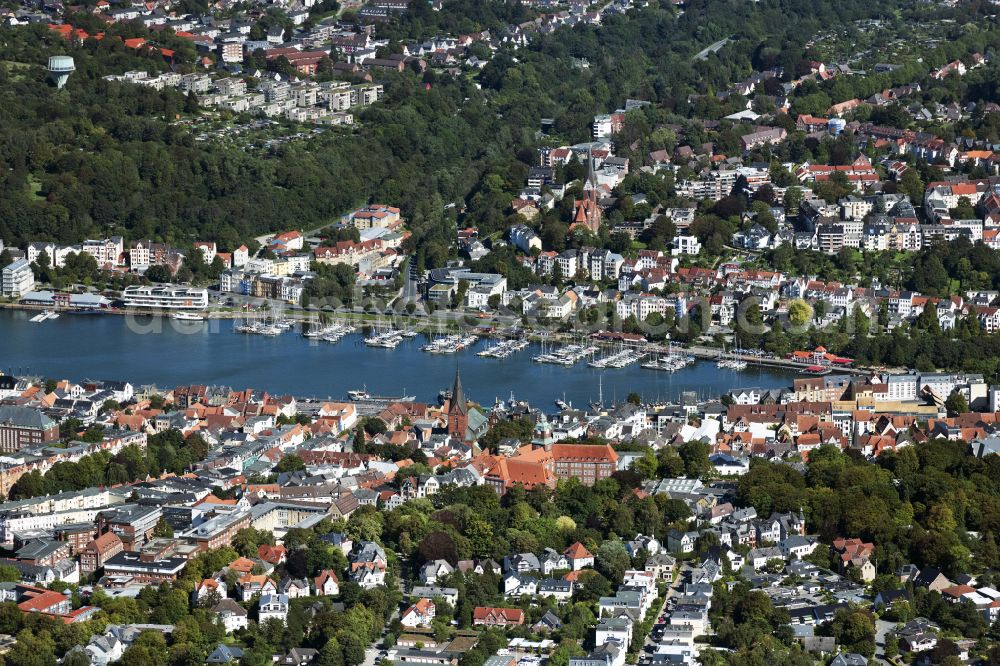 Flensburg from above - City view on the Flensburg Fjord in Flensburg in the state Schleswig-Holstein, Germany