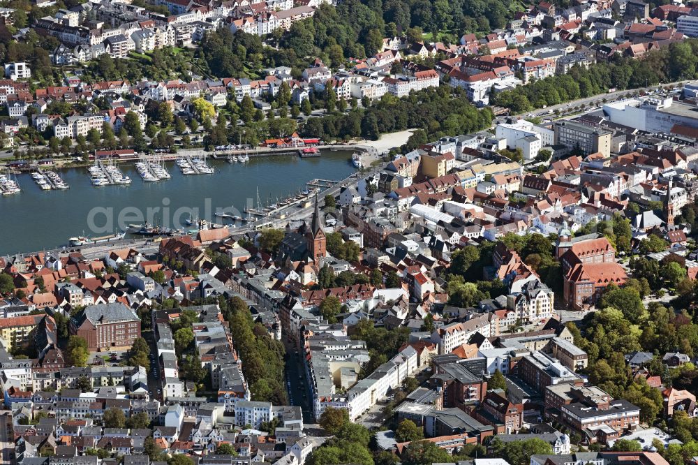 Flensburg from the bird's eye view: City view on the Flensburg Fjord in Flensburg in the state Schleswig-Holstein, Germany