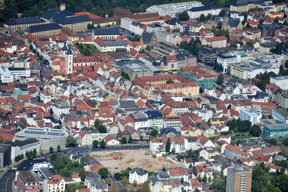 Fulda from above - View the town of Fulda in the downtown area at the Catholic Holy Spirit Church, the Vonderau Museum and the parish church of St. Blaise in the background
