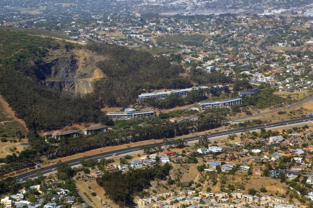 Aerial image Kapstadt - Buisiness buildings at the mountain Tygerberg and houses in the district De Tijger in the city of Cape Town in Western Cape, South Africa
