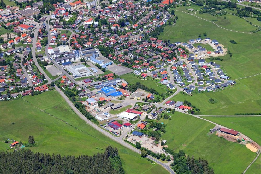 Bonndorf im Schwarzwald from the bird's eye view: Industrial area and housing estate on Rothausstrasse in the city in Bonndorf Black Forest in the state Baden-Wuerttemberg, Germany