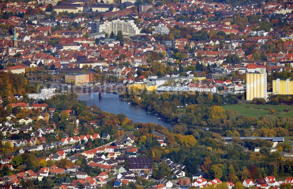 Hameln from the bird's eye view: Cityscape of the inner city of Hamelin in the state Lower Saxony