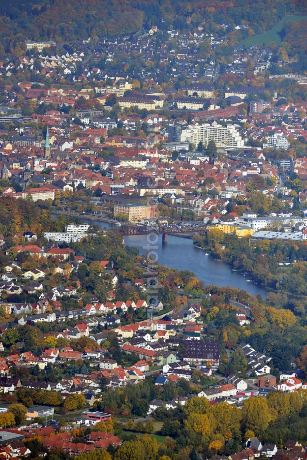 Aerial image Hameln - Cityscape of the inner city of Hamelin in the state Lower Saxony