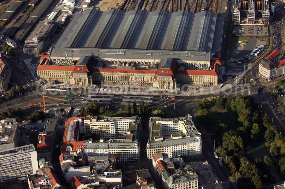 Aerial photograph Leipzig - Stadtansicht Innenstadt Leipzig am Hauptbahnhof. City View at the main station downtown Leipzig.