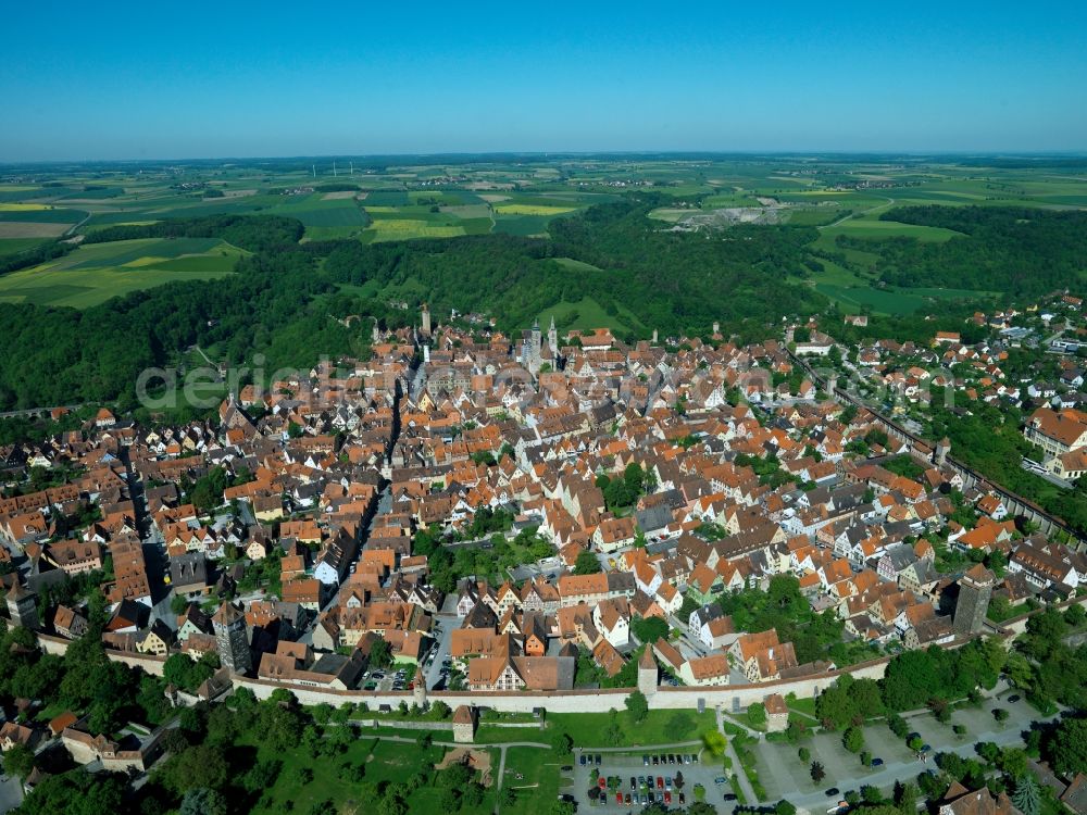 Aerial image Rothenburg ob der Tauber - Cityscape of downtown Rothenburg ob der Tauber in Bavaria