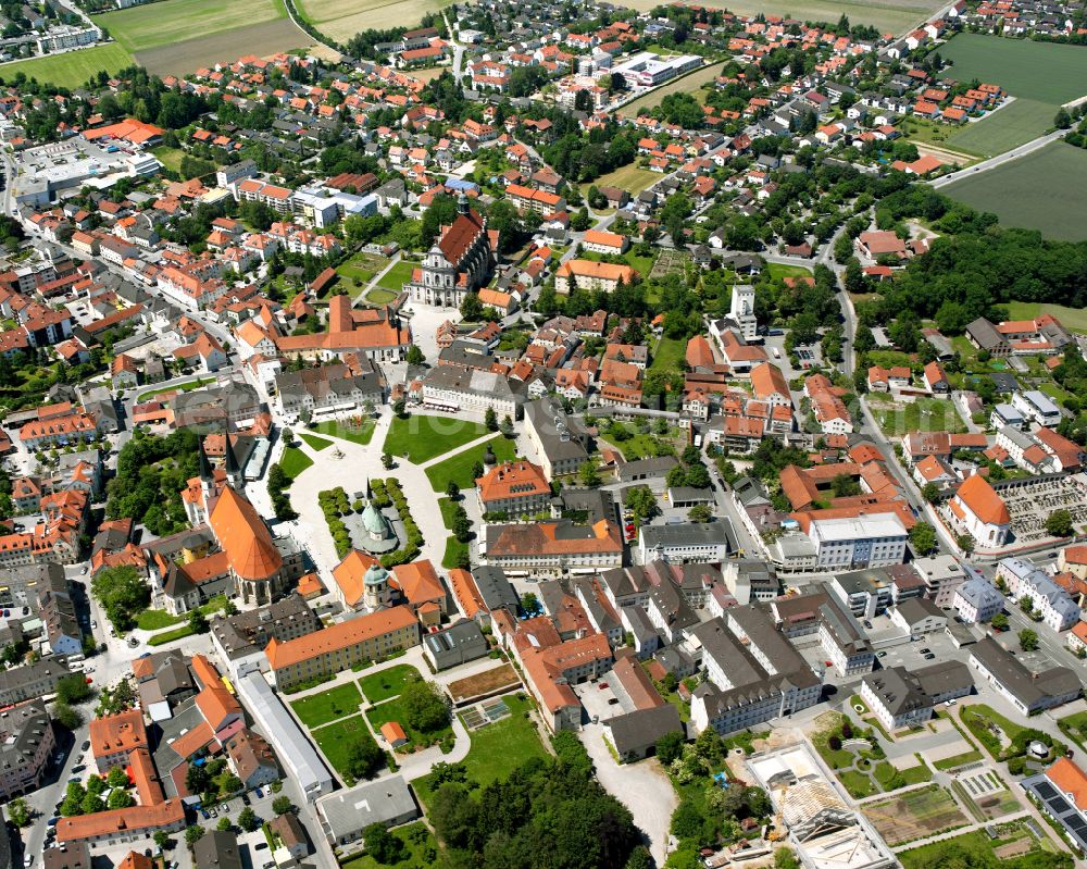 Aerial image Altötting - City view on down town in Altötting in the state Bavaria, Germany