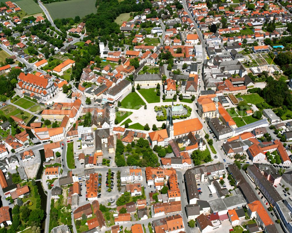 Aerial photograph Altötting - City view on down town in Altötting in the state Bavaria, Germany