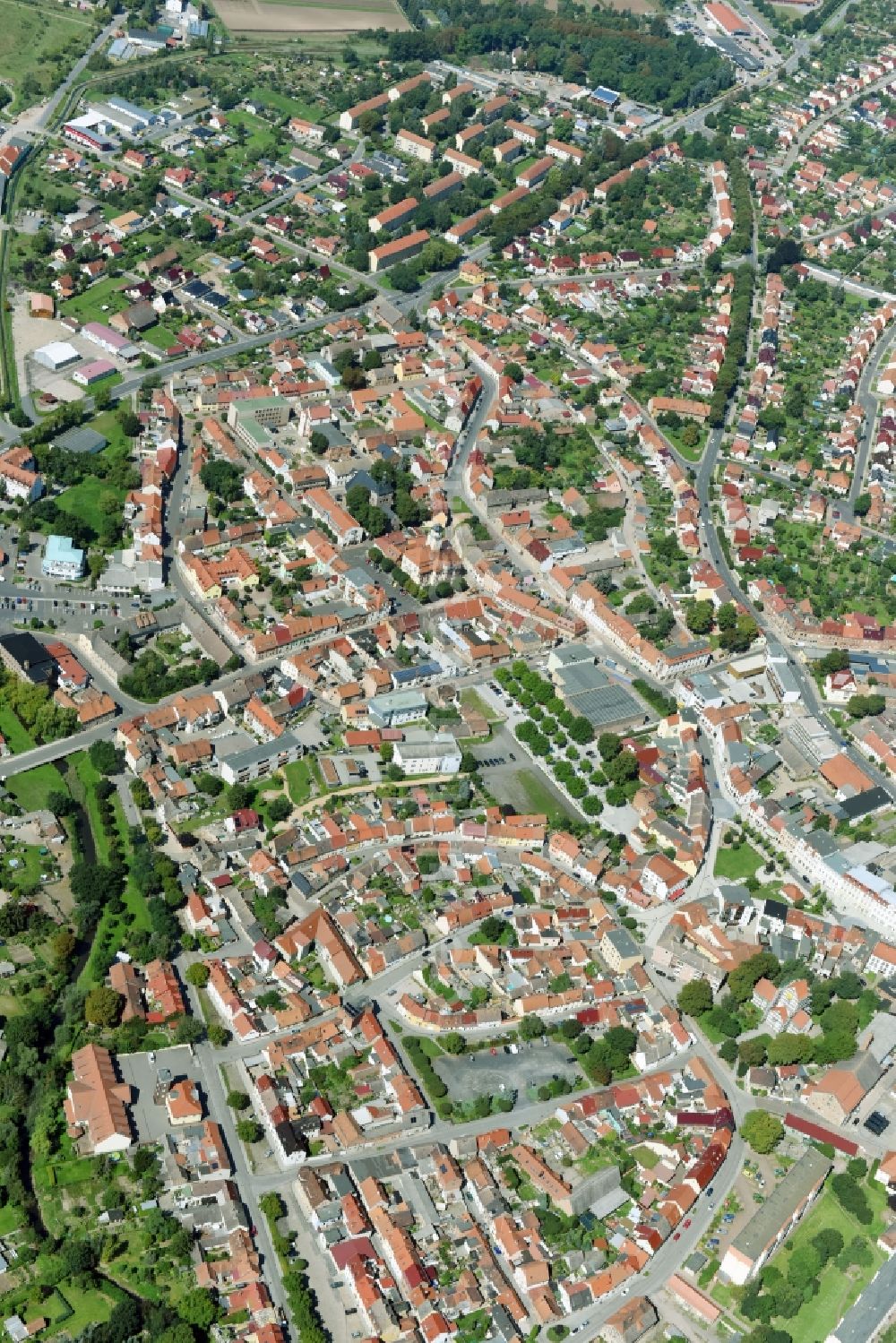 Artern/Unstrut from the bird's eye view: City view on down town in Artern/Unstrut in the state Thuringia, Germany