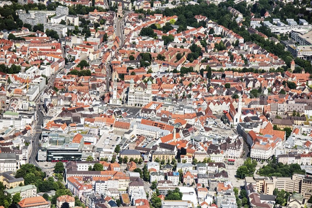 Aerial image Augsburg - City view on down town in Augsburg in the state Bavaria, Germany