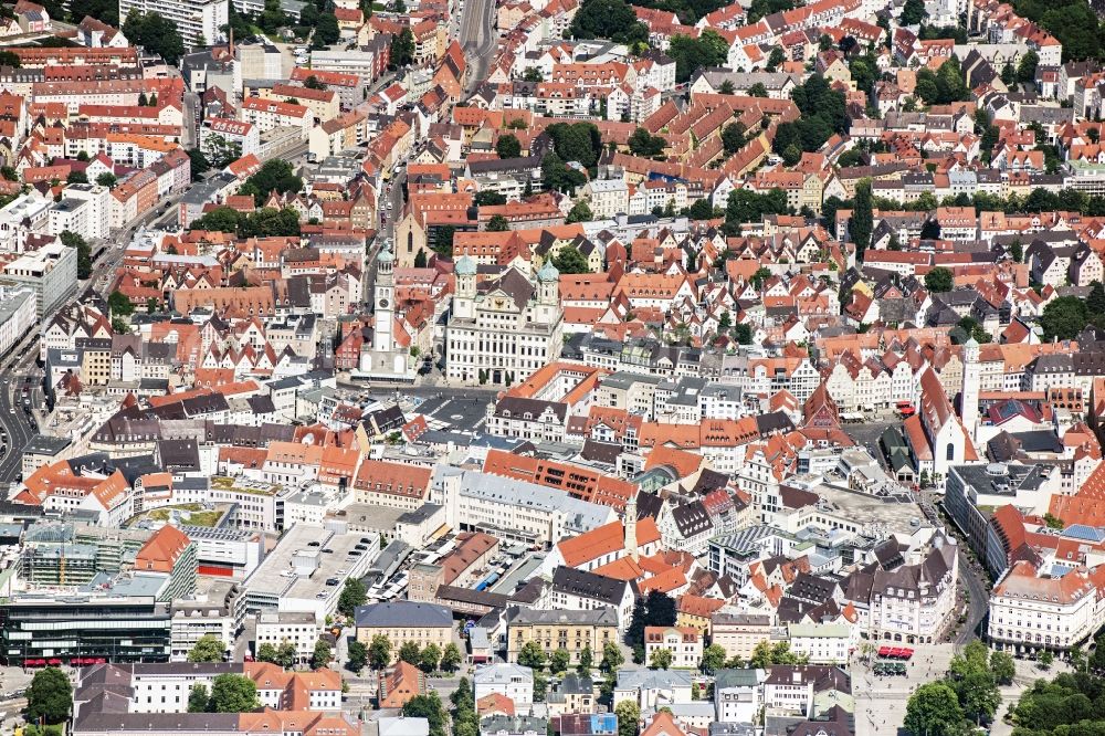 Augsburg from the bird's eye view: City view on down town in Augsburg in the state Bavaria, Germany