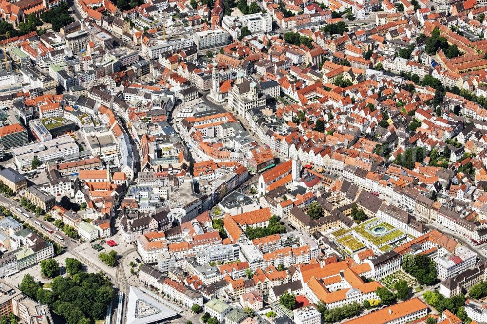 Aerial photograph Augsburg - City view on down town in Augsburg in the state Bavaria, Germany