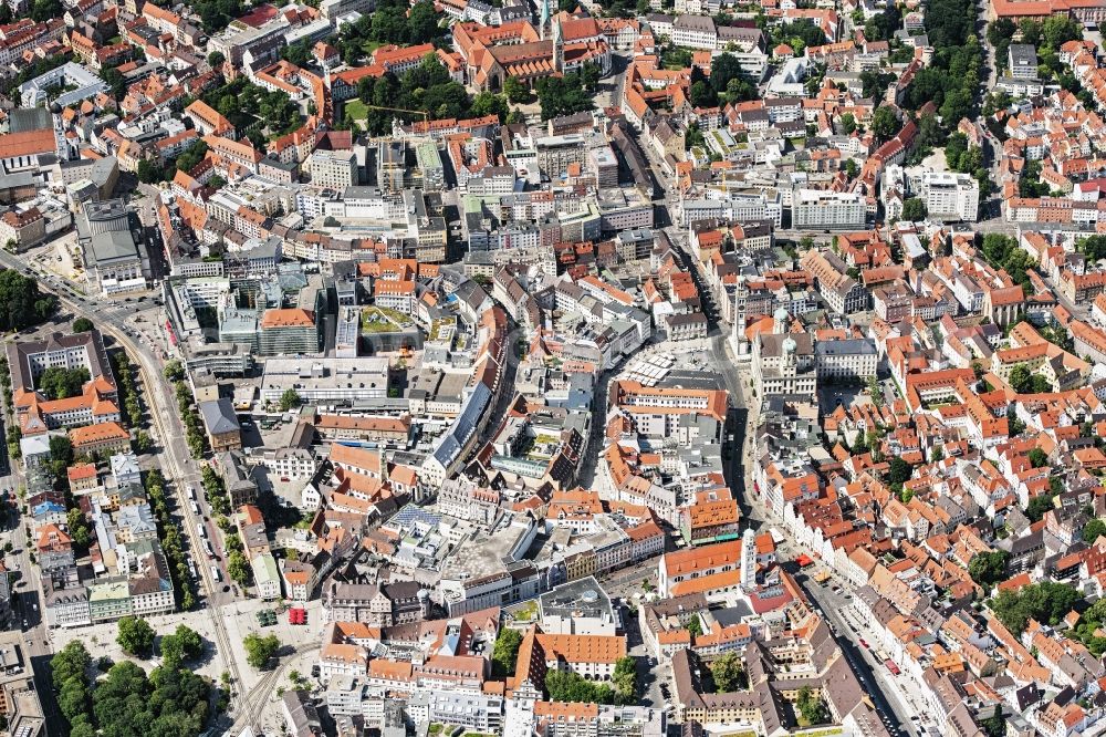 Augsburg from above - City view on down town in Augsburg in the state Bavaria, Germany