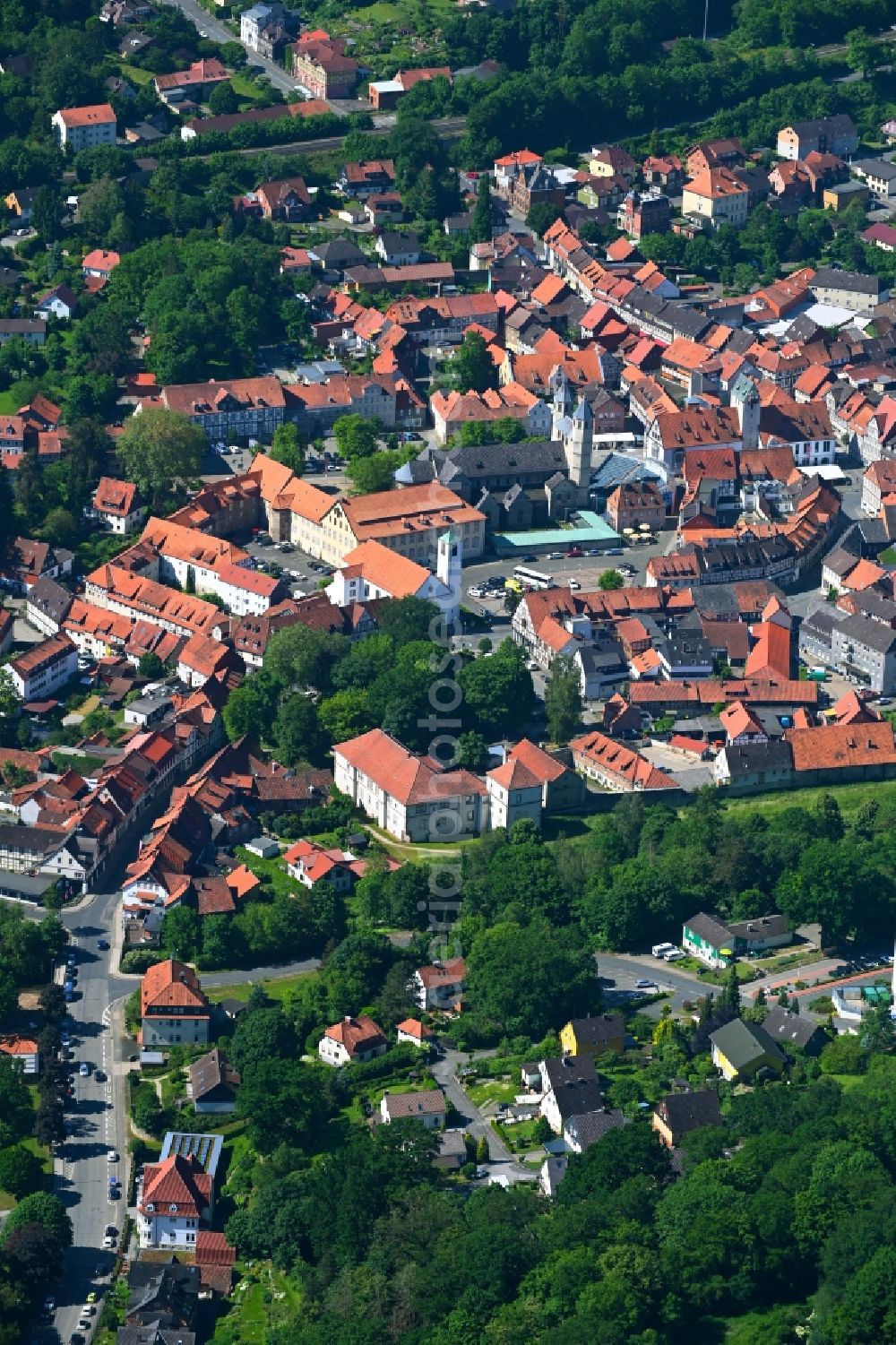 Aerial image Bad Gandersheim - City view on down town in Bad Gandersheim in the state Lower Saxony, Germany
