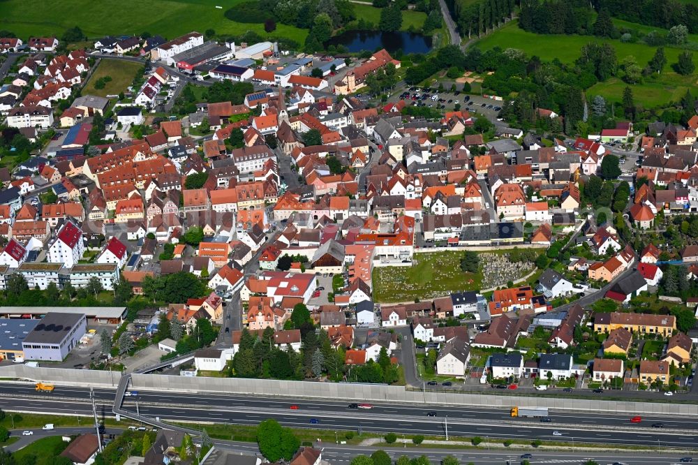 Baiersdorf from above - City view on down town in Baiersdorf in the state Bavaria, Germany