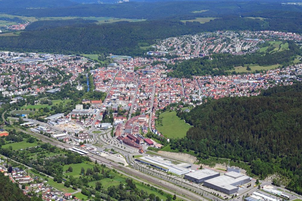 Aerial image Tuttlingen - Downtown in the city in Tuttlingen in the state Baden-Wuerttemberg, Germany
