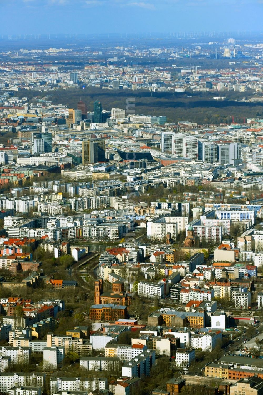 Berlin from above - City view of the inner city area from Kreuzberg with a view towards Tiergarten, Potsdamer Platz and Stadt West in Berlin, Germany
