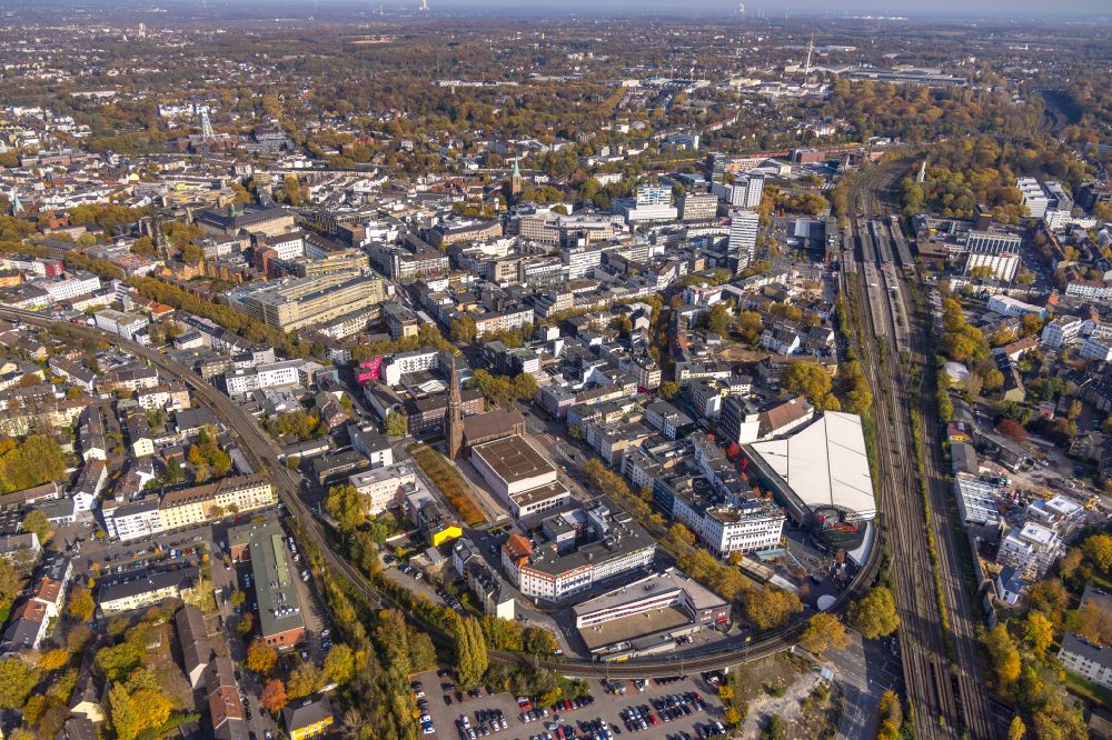 Bochum from the bird's eye view: City view on down town in the district Innenstadt in Bochum at Ruhrgebiet in the state North Rhine-Westphalia, Germany