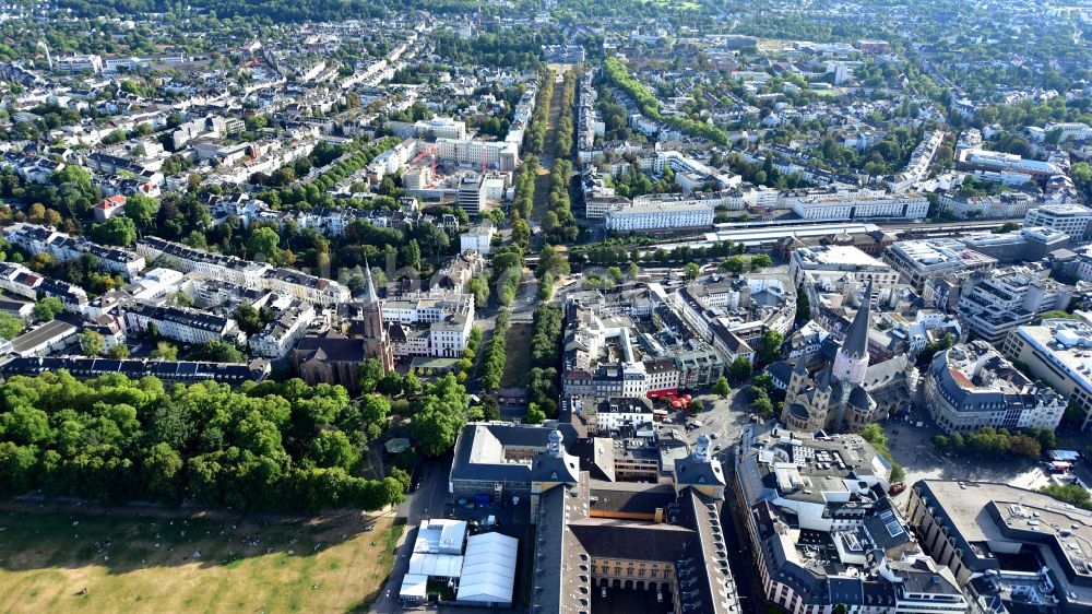 Bonn from above - City view of the inner city area with Munsterkirche and Munsterplatz (right) and Kreuzkirche (left) in the district Zentrum in Bonn in the state North Rhine-Westphalia, Germany