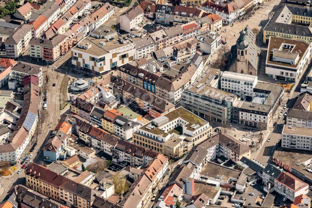 Aerial photograph Bruchsal - City view on down town in Bruchsal in the state Baden-Wuerttemberg, Germany