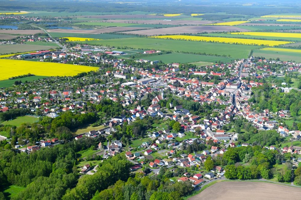 Dahlen from above - City view on down town in Dahlen in the state Saxony, Germany