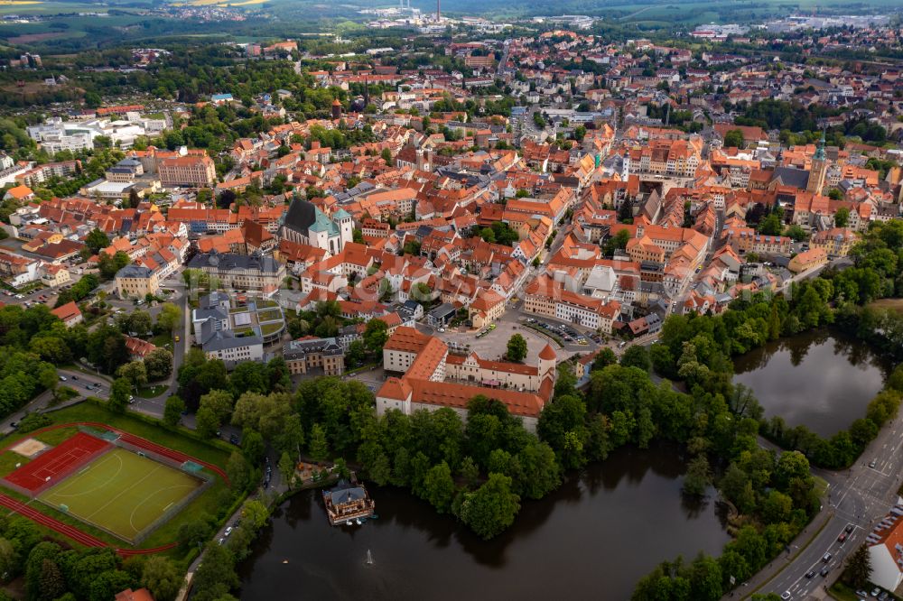 Aerial photograph Freiberg - City view of the inner-city area and cathedral in Freiberg in the state Saxony. The Cathedral St. Marien is a Lutheran Church in the lower market