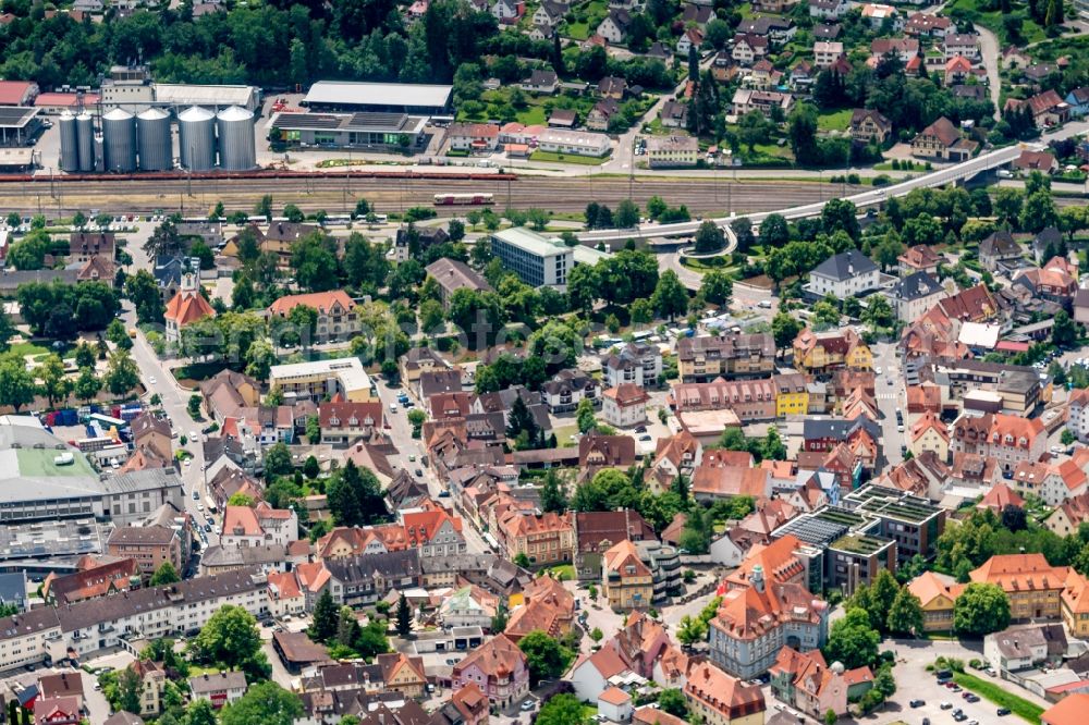 Aerial image Donaueschingen - City view of the city area of in Donaueschingen in the state Baden-Wuerttemberg, Germany