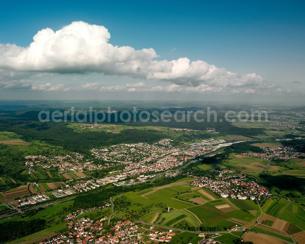 Ebersbach an der Fils from the bird's eye view: City view on down town in Ebersbach an der Fils in the state Baden-Wuerttemberg, Germany