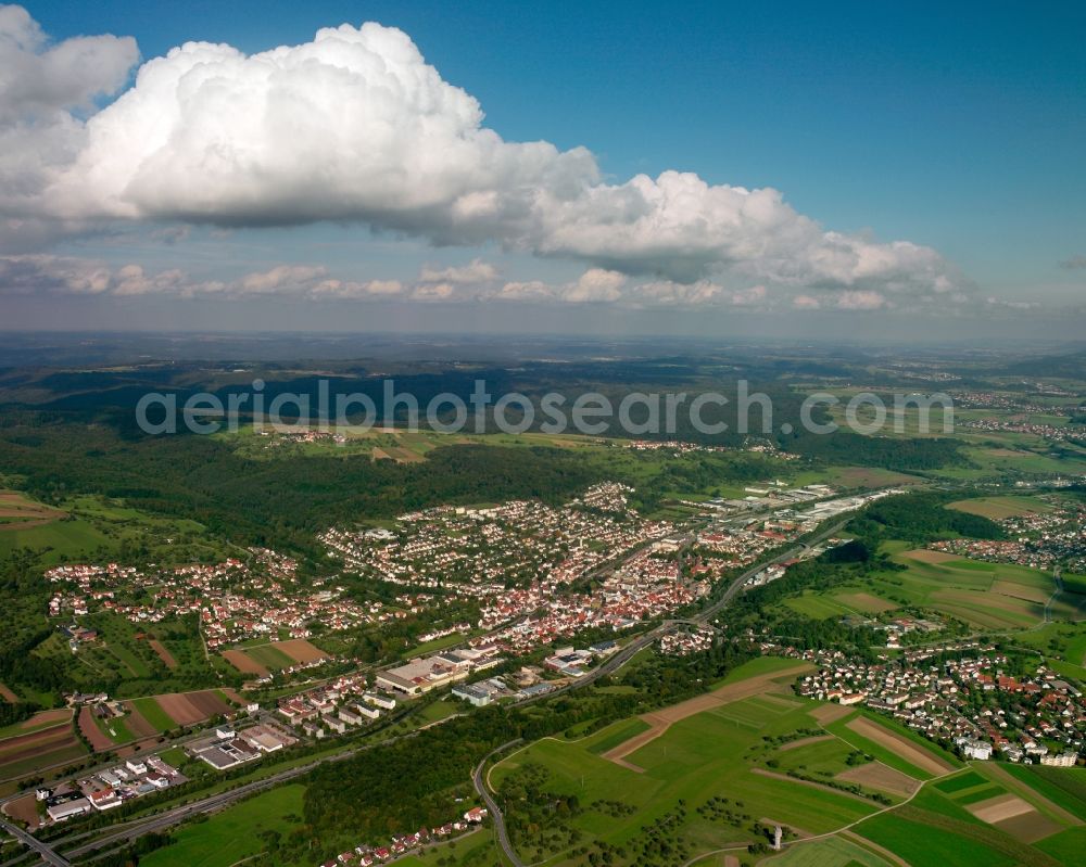 Aerial image Ebersbach an der Fils - City view on down town in Ebersbach an der Fils in the state Baden-Wuerttemberg, Germany