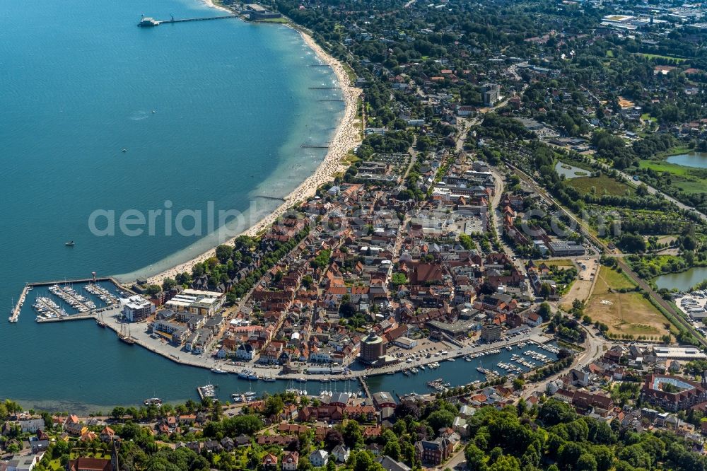Eckernförde from the bird's eye view: City view of the city area of Eckernfoerde at the coastline of the baltic sea in the state Schleswig-Holstein