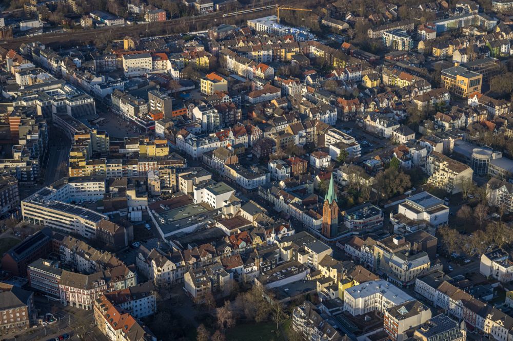 Herne from above - city view on down town along the Bahnhofstrasse in Herne at Ruhrgebiet in the state North Rhine-Westphalia, Germany