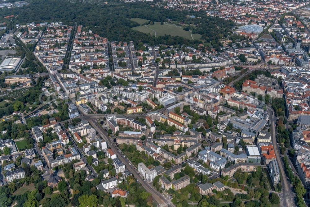 Aerial photograph Leipzig - City view on down town along the Friedrich-Ebert-Strasse - Kaethe-Kollwitz-Strasse in the district Zentrum-Nordwest in Leipzig in the state Saxony, Germany
