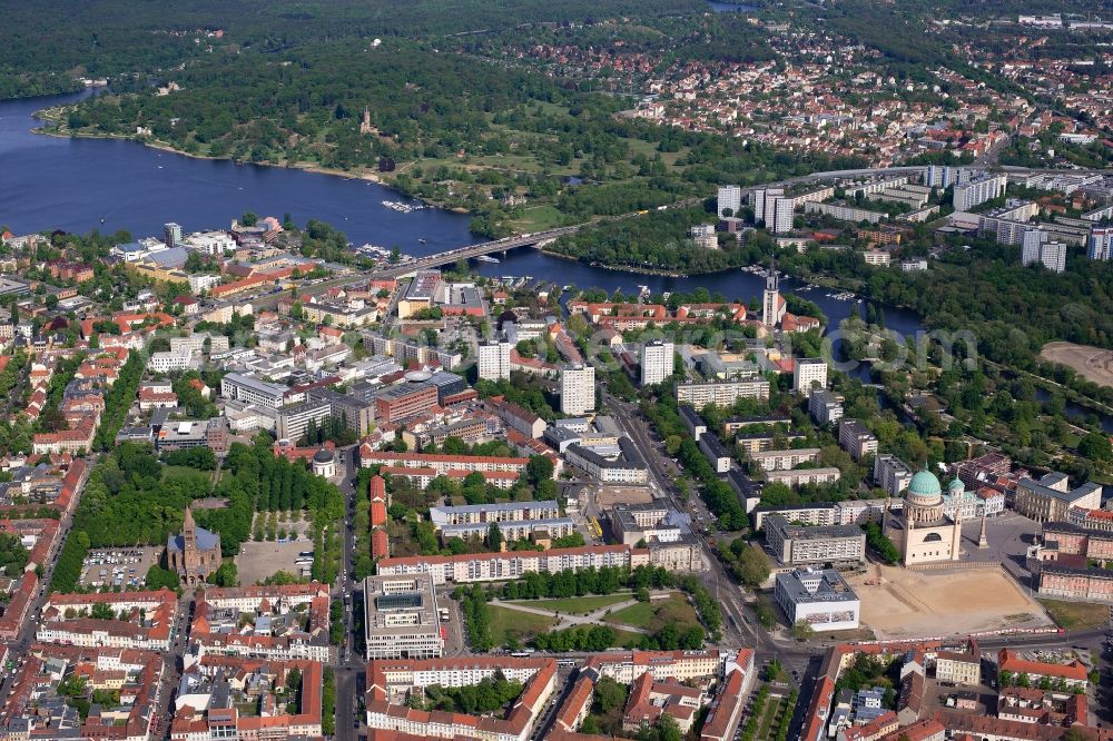 Aerial image Potsdam - City view on down town along the Friedrich-Ebert-Strasse in the district Noerdliche Innenstadt in Potsdam in the state Brandenburg, Germany