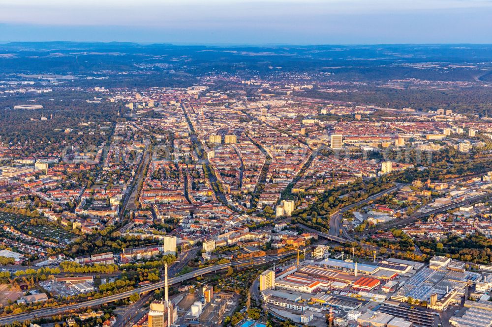 Aerial image Karlsruhe - City view on down town along the Kaiserallee and Kaiserstrasse in Karlsruhe in the state Baden-Wuerttemberg, Germany
