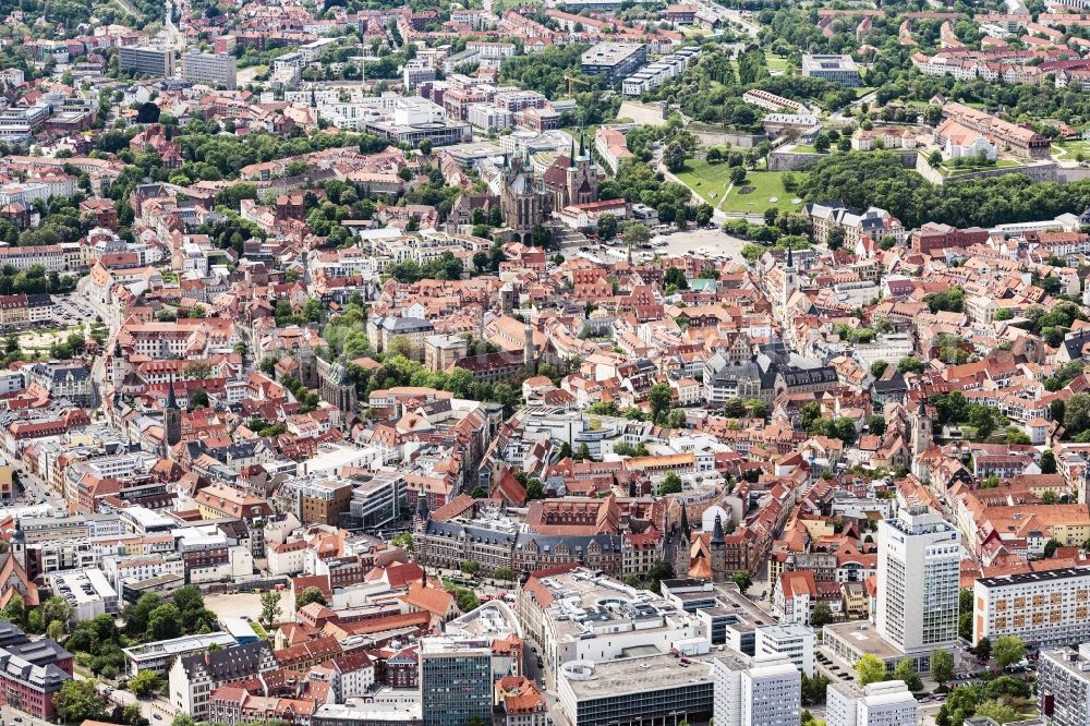Aerial image Erfurt - City view on down town in Erfurt in the state Thuringia, Germany