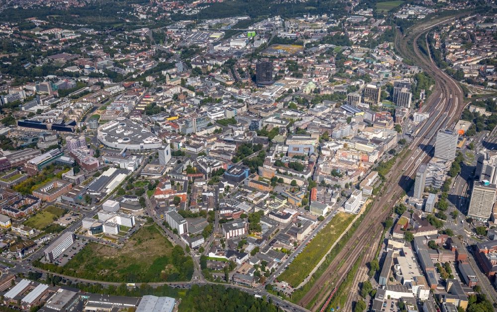 Aerial image Essen - City view of the city area of in Essen in the state North Rhine-Westphalia, Germany