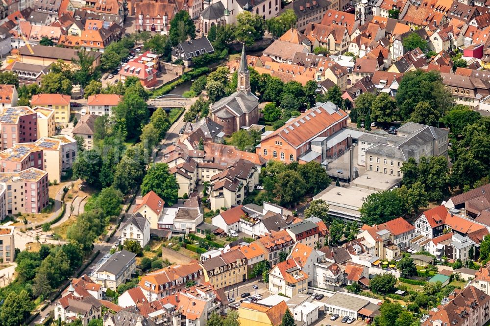 Ettlingen from above - City view on down town in Ettlingen in the state Baden-Wurttemberg, Germany