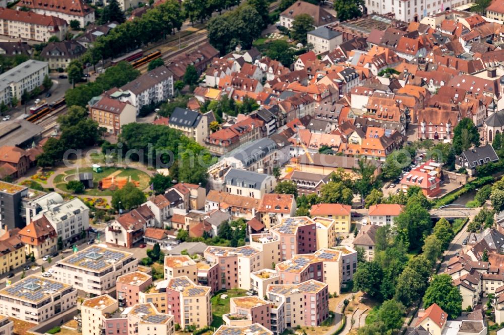 Aerial image Ettlingen - City view on down town in Ettlingen in the state Baden-Wurttemberg, Germany