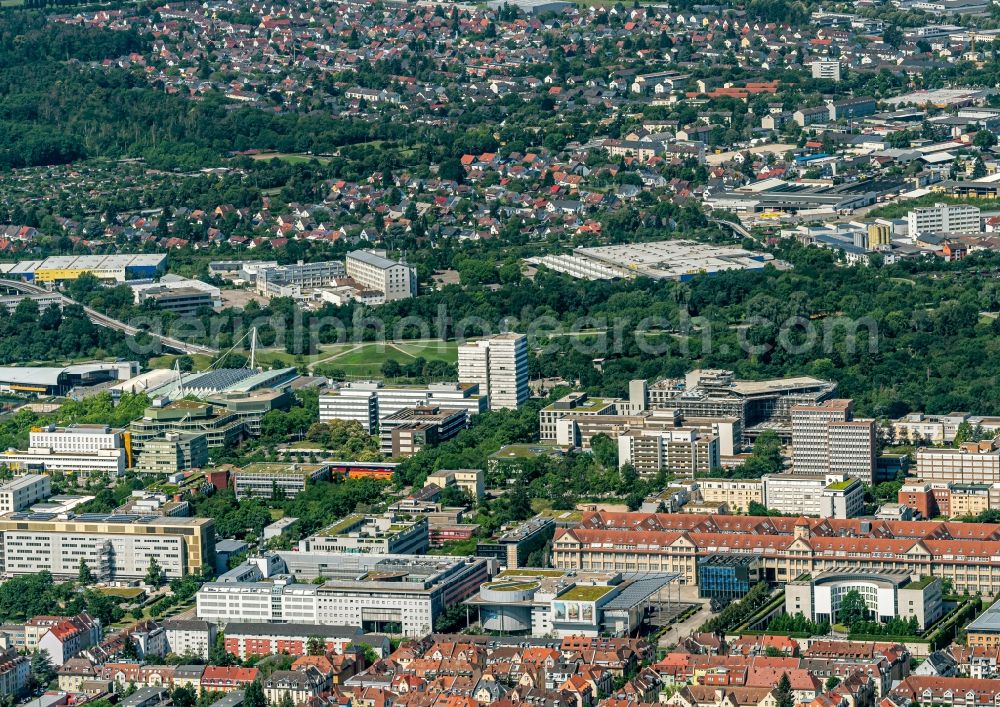Aerial photograph Südweststadt - City view on down town Filmpalast and Heinrich Herz Schule in Suedweststadt in the state Baden-Wuerttemberg, Germany