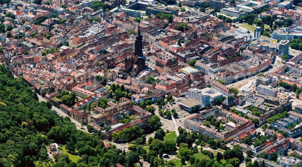 Freiburg im Breisgau from above - City view of the city area of in Freiburg im Breisgau in the state Baden-Wuerttemberg, Germany