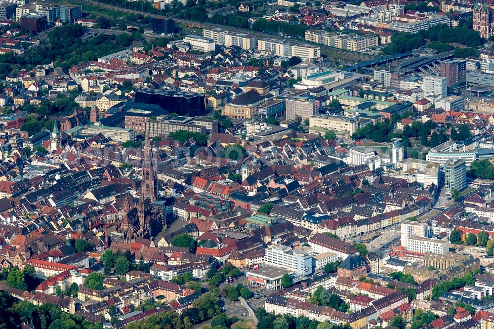 Freiburg im Breisgau from the bird's eye view: City view of the city area of in Freiburg im Breisgau in the state Baden-Wurttemberg, Germany